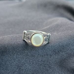 Mother Of Pearl, Marcasite And 925 Ring Size 7